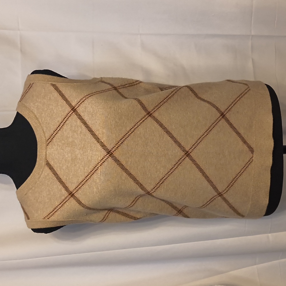 Nicole Miller Sleeveless Beige Argyle Sweater Vest
